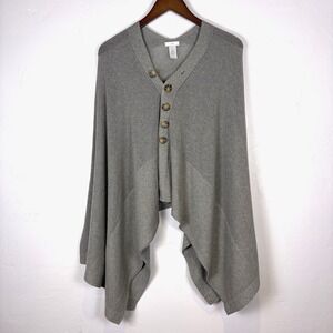 J. Jill Ribbed Knit-Wool Blend 2 Way Poncho Size S-L Gray Boho  Lagenlook‎